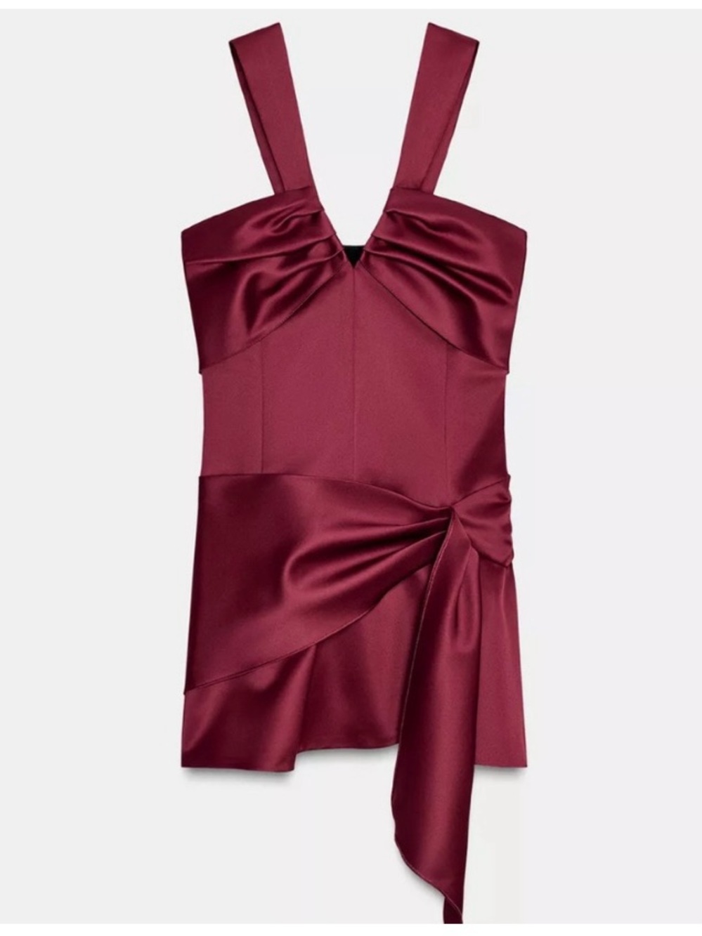 ZARA Women's Burgundy Red Sleeveless Mini Dress with Side Drape! 🥀